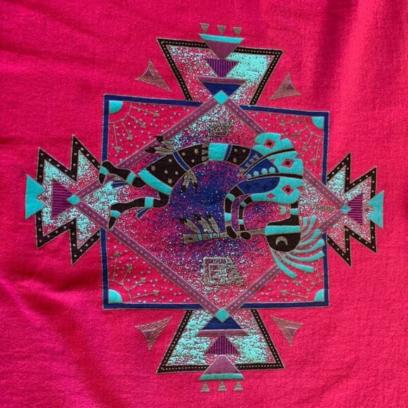 Vintage 90s Pink & Teal Single Stitch Aztec Print T-Shirt Size Large - Picture 12 of 12